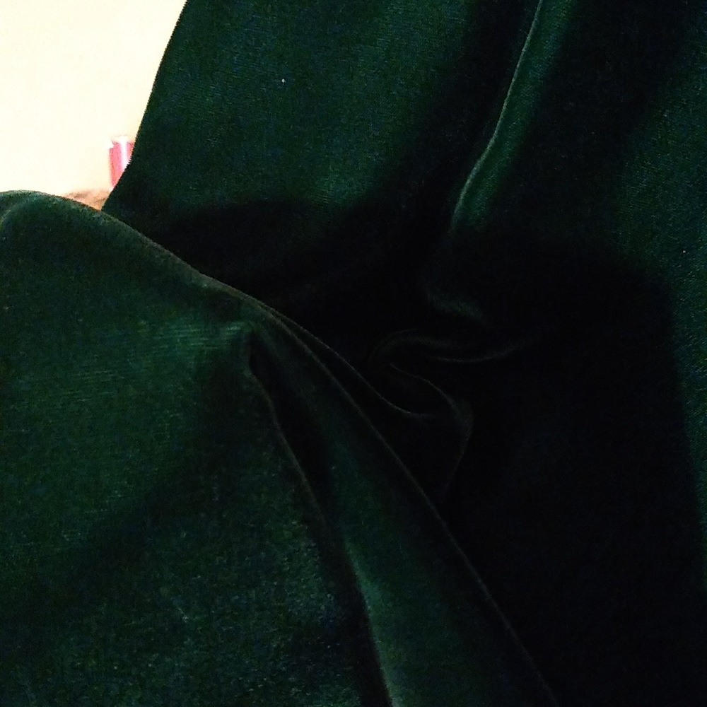 Emerald green long velvet dress, gown. Vintage, handmade Collar With Bling Lace - Picture 6 of 15